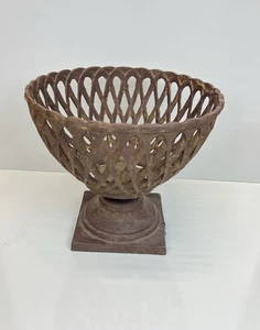 Antique French Lattice Reticulated CastIron Footed Pedestal Urn Planter Bowl - Picture 1 of 6