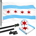 Flaggenstange 5 Fuß schwarz & Chicago Flagge 2,5 x 4 Fuß Combo bestickt 300D Polyester