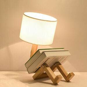 E27 Robot Wood Fabric Table Lamps for Bedrom Light Fixtures Modern Led Desk Lamp