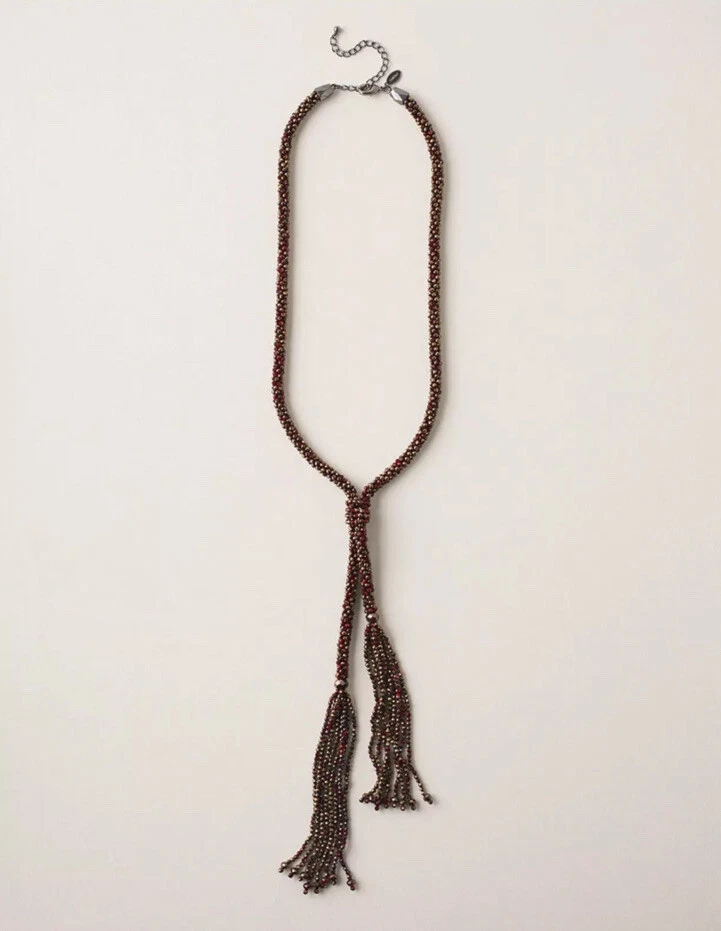 Chico's Tassel Necklace Long Y-Necklace Red LUMI Holiday Sparkle Beaded Women