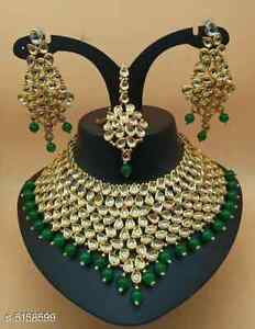 Indian Bollywood Bridal Kundan Necklace Set Gold Plated Choker Wedding Jewelry