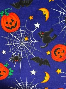 Fabric - VTG Halloween Spiderweb Jack O Lantern Cranston VIP - Sold by the Yard - Picture 1 of 8