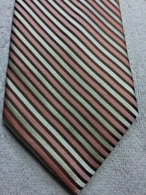 CLAIBORNE MENS TIE PINK WHITE BROWN STRIPES 4 X 58  - Image 1 of 4
