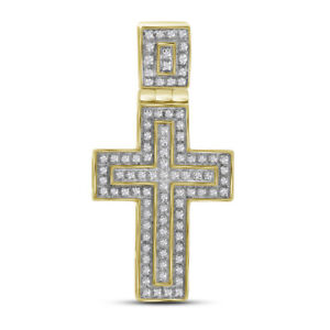 10k Yellow Gold Mens Diamond Layered Cross Charm Pendant 1/4