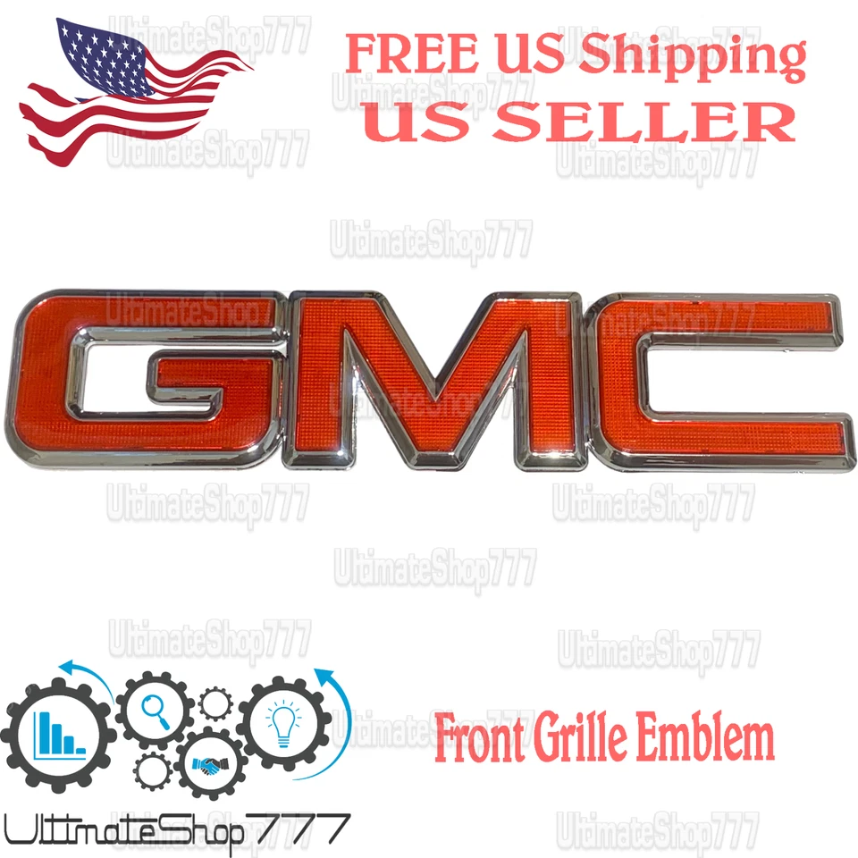 Red Front Grille Emblem Badge w/Pins for GMC Sierra 1500 2500HD 3500HD 2014–2019 - Image 1 of 4