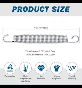 New! Lot Of 2 Stainless Steel Trampoline 7” Springs Heavy Duty Weather Resistant - Picture 1 of 17