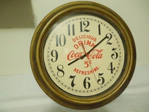 Vintage Style Coca Cola Wall Clock 16"Diameter Gold Frame Glass Lens Made in USA - Picture 1 of 12