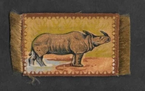 4 1/2 X 2 1/4  TOBACCO FELT RUG, BLANKET / WITH FRINGE / RHINOCEROS - Picture 1 of 2