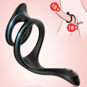 Silicone-Cock/Penis-Ring-Male-Stronger-Dual Ring-Adult-Couple-Toy-Use Lubricants - Picture 1 of 10