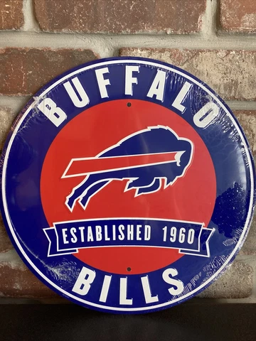 Buffalo Bills NFL 12" Round Metal Embossed Sign Gym Garage Mancave She Shed Cover