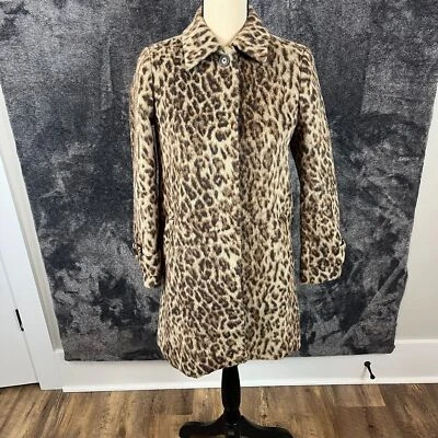 J. Abrigo chaqueta doble leopardo de lana Crew para mujer 0P nuevo con etiquetas H2796 Foto 1 de 4