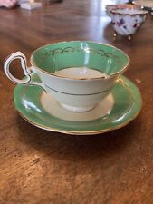 Vintage Teacup & Saucer Aynsley Green & White Gold Trim Bone China England