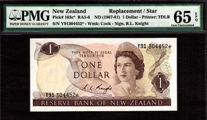 New Zealand $1 REPLACEMENT // STAR 1967-81 Prefix Y91 P-163c* GEM UNC PMG 65 EPQ - Picture 1 of 2