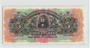 COSTA RICA 5 Colones 1903-1917, P-S122s Red Overprint Specimen, Original UNC. T5 - Picture 1 of 2