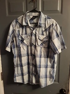 Burnside Mens XL Short Sleeve Shirt Button Up Blue Plaid Casual Sport Skate - Picture 1 of 7