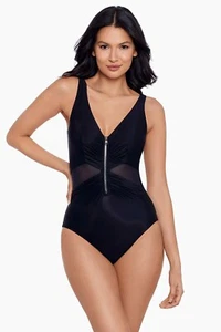MIRACLESUIT Vive One Piece zipper front swimsuit black US 8 NEW - Picture 1 of 2