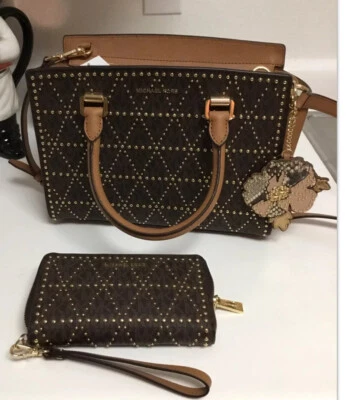 Bolso MICHAEL Michael Kors Mujer Selma Mediano Marrón Tachonado + Cartera Nuevo con Etiquetas Foto 1 de 4