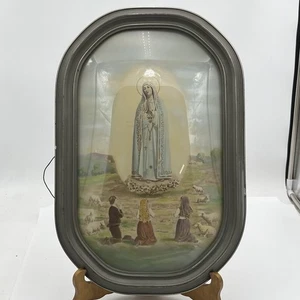 ANTIQUE WOOD PICTURE FRAME CONVEX GLASS MARY WALL HANGING 17” T x 11” W Vintage - Picture 1 of 24