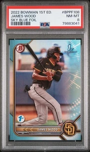 2022 Bowman 1st Edition Sky Blue Foil #BPPF 108 James Wood RC PSA 8 NM-MT - Picture 1 of 3