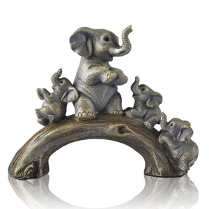 Cute Yellow Elephant Statues Home Décor The Good Luck Elephant and Her Three ... - Picture 1 of 7