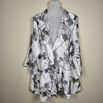 Chaqueta IC by Connie K Mujer Blanca Arrugada Floral Transparente Arte para Usar EE. UU. Ligera 2X Foto 1 de 4