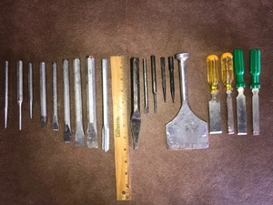 Vintage Kalt/Holz Stechbeitel Lot 19 Stück Stanley, Japan unmarkiert Shop gebraucht - Bild 1 von 9