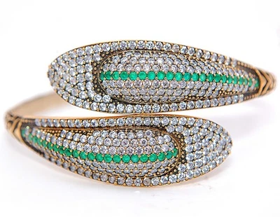 Brazalete de plata de ley 925 con esmeralda y topacio tratado estilo Imperio Otomano de 8 quilates Foto 1 de 3