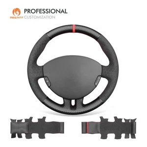 MEWANT DIY Cubierta de volante de fibra de carbono PU de gamuza en relieve para Renault Clio 3 2012 - Imagen 1 de 10