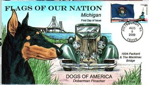 Collins PINTADO A MANO 4298 Michigan Bridge Doberman Pinscher 1934 Packard - Imagen 1 de 1