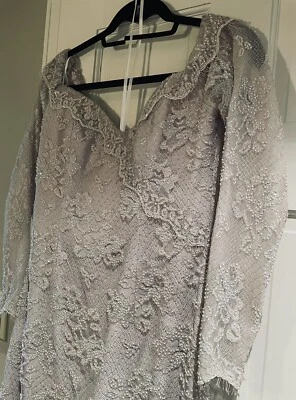 Vestido de Noche Lillie Rubí Pálido Taupe Encaje Cuentas Largo Formal De Colección - Talla 8  Foto 1 de 4