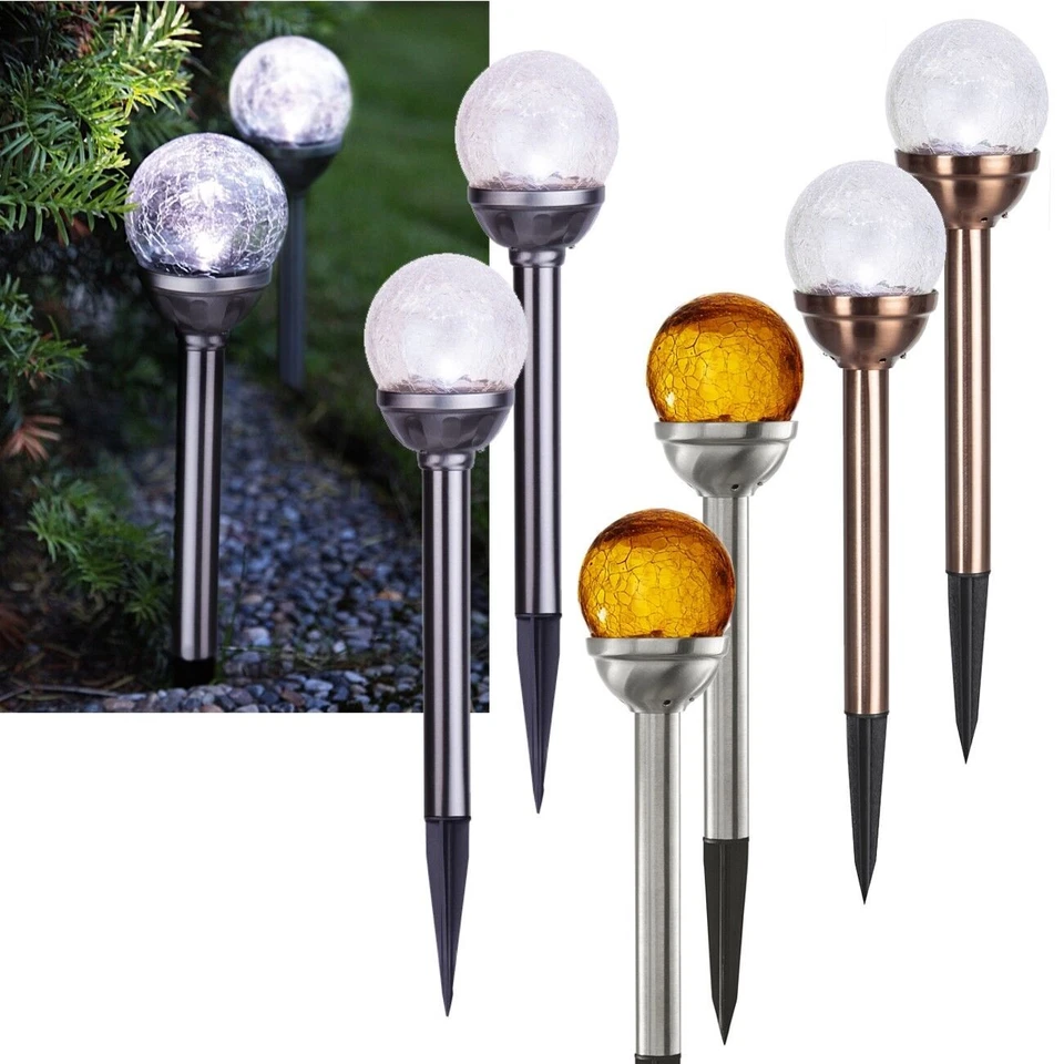 2er Set Solar Kugel Leuchte 29x8cm LED Garten-Kugel-Lampe Glas Gartenstecker - Bild 1 von 1