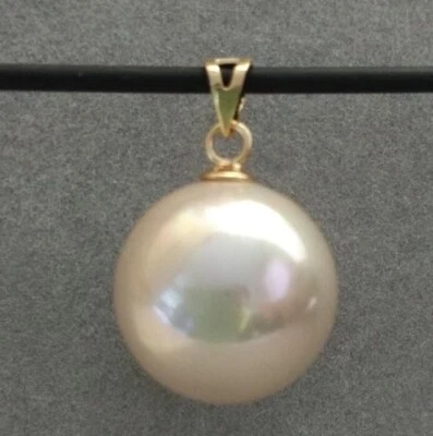 Huge AAAA16mm Perfect Round pink south sea  Shell Pearl Pendant 14k gold - Image 1 of 4