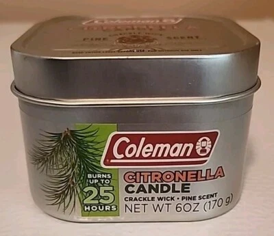 New Coleman Pine Scented Citronella Candle with Wooden Crackle Wick - 6 oz Tin - Image 1 of 4