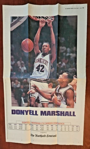 1993-1994 Uconn Men's Basketball Poster-Donyell Marshall-Hartford Courant Insert Cover