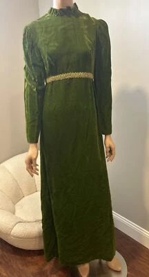 Maxi Vestido Vintage Boho Empire Cintura Terciopelo Verde Años 70’s Manga Larga Foto 1 de 4
