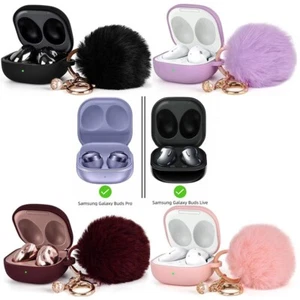 For Galaxy Buds Live / Buds Pro Cute Silicone Case Cover with Pompom Keychain - Zdjęcie 1 z 17