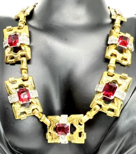 Magnigicent McClellan Barclay Necklace with Rich Ruby Red & Diamante Rhinestones - Picture 1 of 6