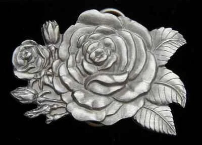 BEAUTIFUL STAND ALONE ROSE BELT BUCKLE FINE PEWTER DETAILED NEW! - Image 1 of 2