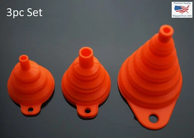 Juego de 3 piezas Embudo Plegable Naranja Goma Silicona Plegable Agua Líquido Transferencia Foto 1 de 4