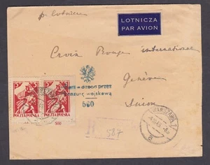 1945 Poland cover registered air mail Red Cross Geneva censor error stamp - Picture 1 of 3