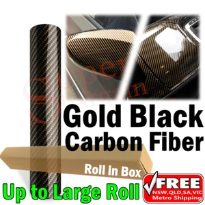 Large Roll Car Vinyl Wrap Stickers Decals Film Glossy Black Gold Carbon Fiber - Picture 1 of 10