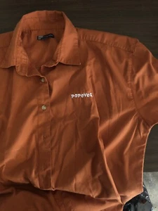 Vintage Popeyes Chicken Button Up Uniform Shirt Womens XL Orange Pre owned - Picture 1 of 2
