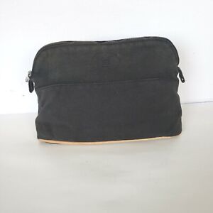 HERMES Bolide Pouch Cosmetic Bag Case Canvas Cotton Soft Black Large Zip Around 