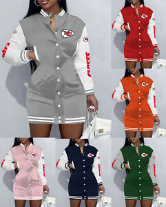 Kansas City Chiefs Varsity Jacket Dress Basic Casual Dress Button Down Coat Gift