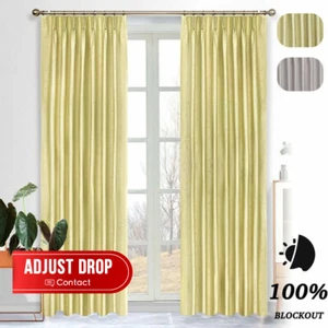 2 x Blackout Pinch Pleat Curtains Thermal Polyester Window Draperies for Bedroom - Picture 1 of 11
