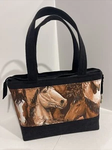 Western HORSES AND DENIM TOTE PURSE BLACK DENIM. EUC Rodeo Cowboy Cowgirl - Picture 1 of 13
