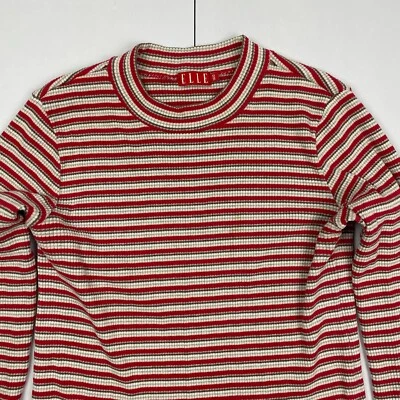 Elle Top 160 15-16 años rojo a rayas manga larga cuello redondo camiseta - Imagen 1 de 4