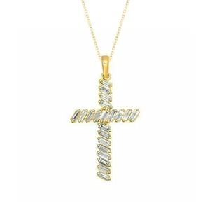 4/7CT Baguette Cut Natural I2 H Diamond Cross Pendant Solid 10K Yellow Gold - Picture 1 of 8