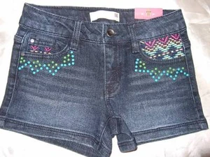 NWT ~ ROUTE 66 Denim blue jean shorts Embroidered & stud accents Aztec ~ Girls 8 - Picture 1 of 3