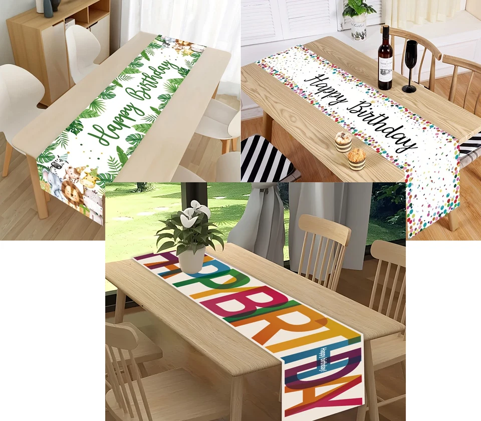 1 peça 13"X72" corredor de mesa colorido feliz aniversário, decoração de festa de aniversário - Imagem 1 de 4